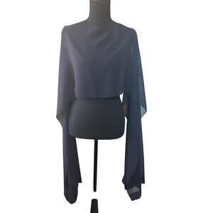 NWT Talbot Runhof Blue Chiffon Cape Top Dramatic Evening Overlay Blouse OS